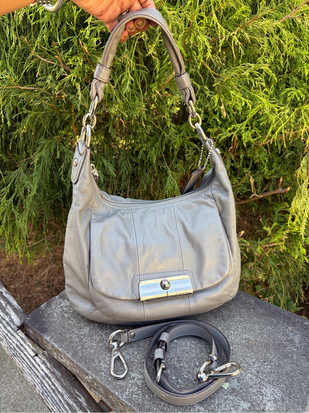 Coach Kristin Gray Leather Convertible Hobo Shoulder Crossbody Bag